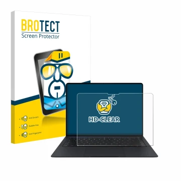 Front side of a product packaging with the brand logo BROTECT. Next to it is the device Huawei MateBook X Pro 2024 shown with 