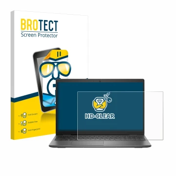 Front side of a product packaging with the brand logo BROTECT. Next to it is the device Dell Latitude 15 3540 shown with the c