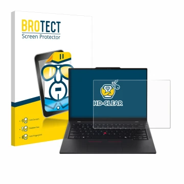 Front side of a product packaging with the brand logo BROTECT. Next to it is the device Lenovo ThinkPad T14s Gen 6 shown with 
