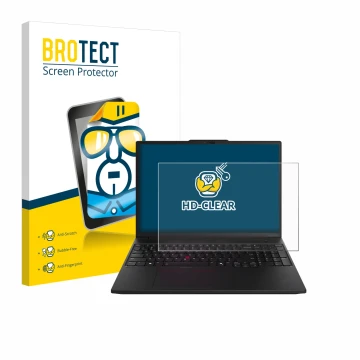 Front side of a product packaging with the brand logo BROTECT. Next to it is the device Lenovo ThinkPad P16s Gen 3 shown with 
