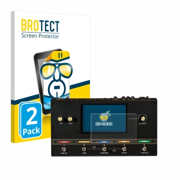 Front side of a product packaging with the brand logo BROTECT. Next to it is the device Headrush Core shown with the correspon