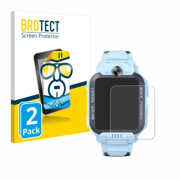 Front side of a product packaging with the brand logo BROTECT. Next to it is the device Imoo Watch Phone Z7 shown with the cor