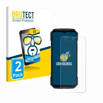 Front side of a product packaging with the brand logo BROTECT. Next to it is the device Doogee S118 shown with the correspondi