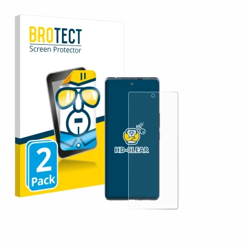 Front side of a product packaging with the brand logo BROTECT. Next to it is the device HTC U24 Pro shown with the correspondi