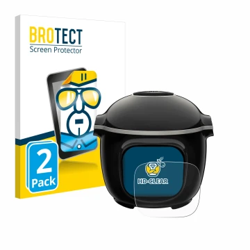 Front side of a product packaging with the brand logo BROTECT. Next to it is the device Moulinex Cookeo Touch shown with the c
