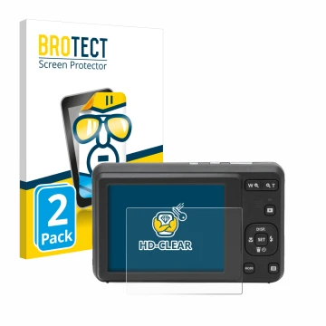 Front side of a product packaging with the brand logo BROTECT. Next to it is the device Kodak Pixpro FZ55 shown with the corre