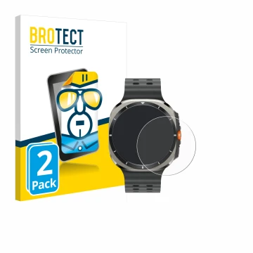 Front side of a product packaging with the brand logo BROTECT. Next to it is the device Samsung Galaxy Watch Ultra (47 mm) sho