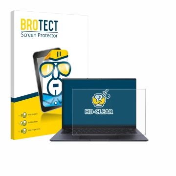 Front side of a product packaging with the brand logo BROTECT. Next to it is the device ASUS ZenBook Pro 14 UX6404V shown with