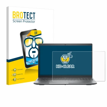 Front side of a product packaging with the brand logo BROTECT. Next to it is the device Dell Precision 3580 shown with the cor