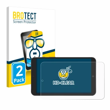 Front side of a product packaging with the brand logo BROTECT. Next to it is the device Mediacom SmartPad Iyo 8 shown with the
