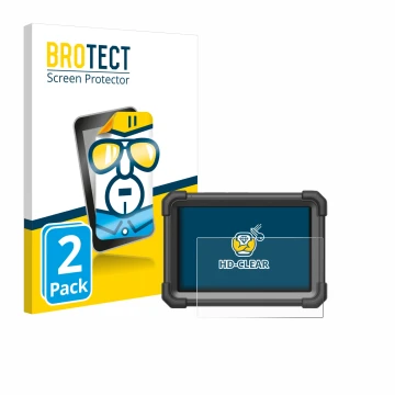 Front side of a product packaging with the brand logo BROTECT. Next to it is the device Launch X-431 Pro Dyno shown with the c