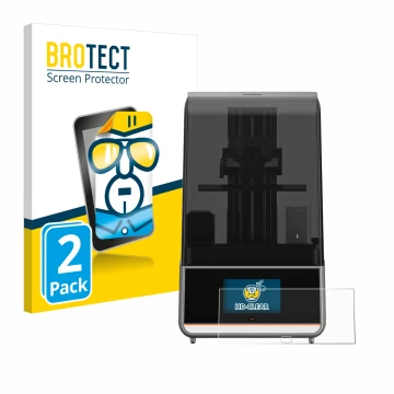 Front side of a product packaging with the brand logo BROTECT. Next to it is the device Anycubic Photon Mono M7 Pro shown with