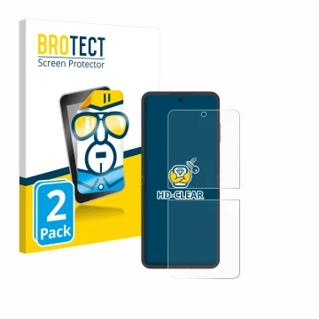 Front side of a product packaging with the brand logo BROTECT. Next to it is the device Nubia Flip 5G shown with the correspon