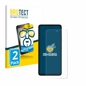 Front side of a product packaging with the brand logo BROTECT. Next to it is the device HMD Pulse shown with the corresponding