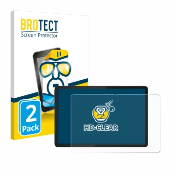 Front side of a product packaging with the brand logo BROTECT. Next to it is the device Lenovo Tab K11 shown with the correspo