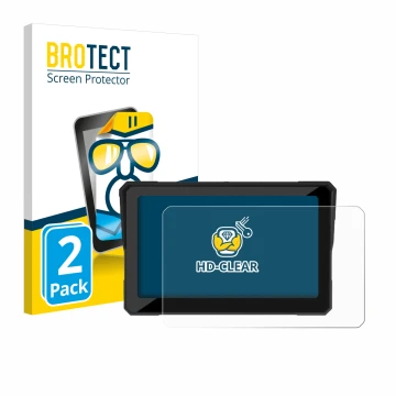 Front side of a product packaging with the brand logo BROTECT. Next to it is the device Carpuride W702B 7
