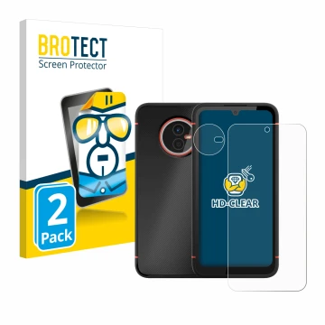 Front side of a product packaging with the brand logo BROTECT. Next to it is the device Gigaset GX4 Pro (Front+Camera) shown w