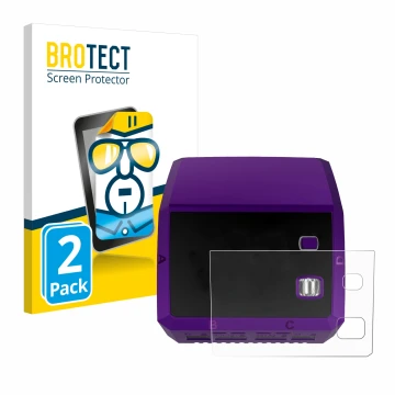 Front side of a product packaging with the brand logo BROTECT. Next to it is the device SkyRc Q200 neo shown with the correspo