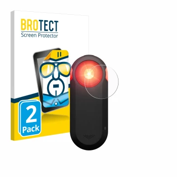 Front side of a product packaging with the brand logo BROTECT. Next to it is the device Garmin Varia RTL516 shown with the cor