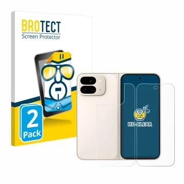 Front side of a product packaging with the brand logo BROTECT. Next to it is the device Google Pixel 9 Pro Fold (Front+Back) s