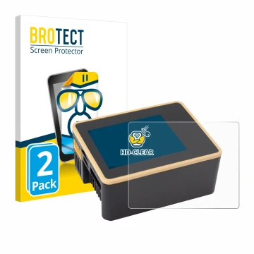 Front side of a product packaging with the brand logo BROTECT. Next to it is the device Junsi iCharger X6 shown with the corre