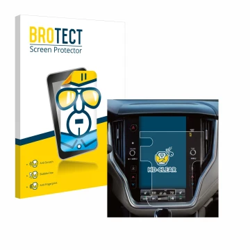 Front side of a product packaging with the brand logo BROTECT. Next to it is the device Subaru Outback 2023 11,9