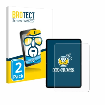 Front side of a product packaging with the brand logo BROTECT. Next to it is the device OnePlus Pad 2 (portrait) shown with th