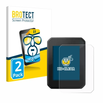 Front side of a product packaging with the brand logo BROTECT. Next to it is the device FIT Display Compact 2.0 shown with the