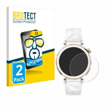 Front side of a product packaging with the brand logo BROTECT. Next to it is the device Huawei Watch GT 5 Pro (42 mm) shown wi