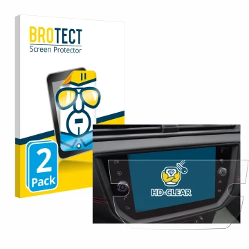 Front side of a product packaging with the brand logo BROTECT. Next to it is the device Seat Arona FR Stereo BJ 2019 shown wit