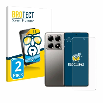 Front side of a product packaging with the brand logo BROTECT. Next to it is the device Xiaomi 14T (Front+Camera) shown with t