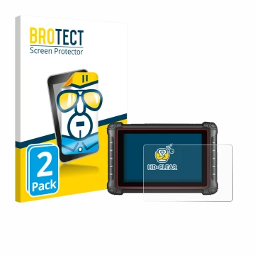 Front side of a product packaging with the brand logo BROTECT. Next to it is the device Autel MK900BT shown with the correspon
