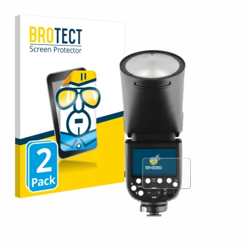 Front side of a product packaging with the brand logo BROTECT. Next to it is the device Godox TT685 II shown with the correspo
