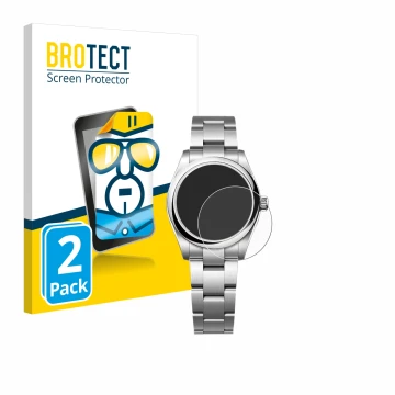 Front side of a product packaging with the brand logo BROTECT. Next to it is the device Rolex Oyster Perpetual 31 shown with t