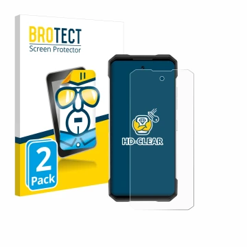 Front side of a product packaging with the brand logo BROTECT. Next to it is the device Doogee S200 shown with the correspondi