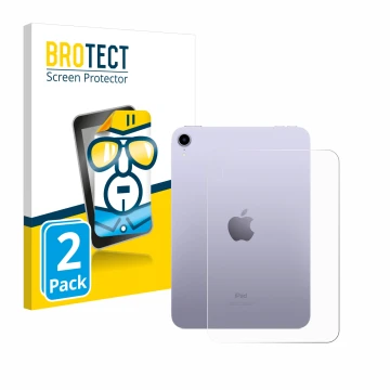Front side of a product packaging with the brand logo BROTECT. Next to it is the device Apple iPad Mini 7 2024 (Back) shown wi