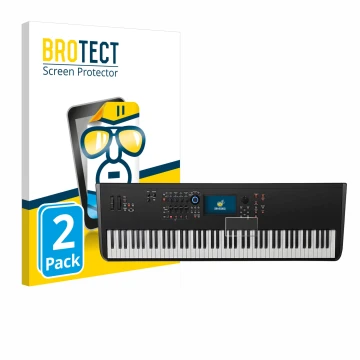 Front side of a product packaging with the brand logo BROTECT. Next to it is the device Yamaha MODX8+ shown with the correspon