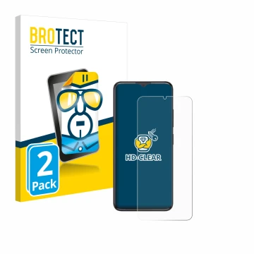 Front side of a product packaging with the brand logo BROTECT. Next to it is the device ZTE Blade A34 shown with the correspon