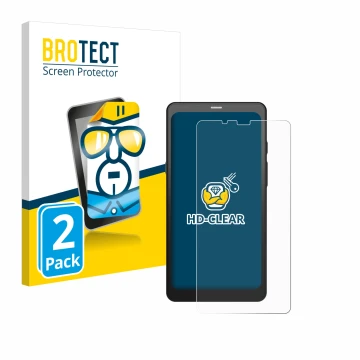 Front side of a product packaging with the brand logo BROTECT. Next to it is the device Boox Palma 2 shown with the correspond