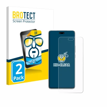 Front side of a product packaging with the brand logo BROTECT. Next to it is the device Huawei Nova 13 Pro shown with the corr