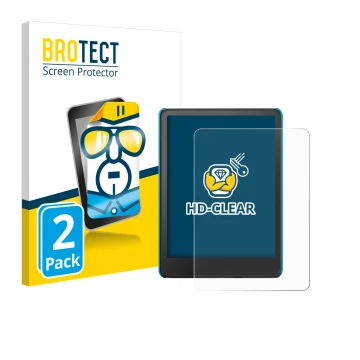 Front side of a product packaging with the brand logo BROTECT. Next to it is the device Amazon Kindle Paperwhite Kids 2024 sho