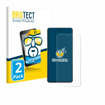 Front side of a product packaging with the brand logo BROTECT. Next to it is the device OnePlus 13 shown with the correspondin