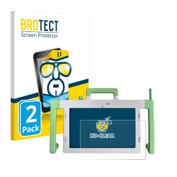 Front side of a product packaging with the brand logo BROTECT. Next to it is the device Telemarie Tablet 10.1