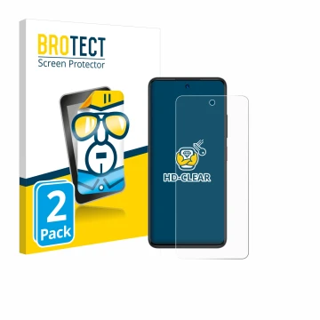 Front side of a product packaging with the brand logo BROTECT. Next to it is the device ZTE Blade A75 4G shown with the corres