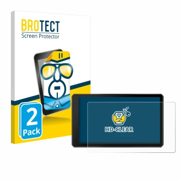 Front side of a product packaging with the brand logo BROTECT. Next to it is the device Garmin Tread 2 Powersport 6