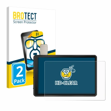 Front side of a product packaging with the brand logo BROTECT. Next to it is the device Garmin Tread XL Overland Edition 10