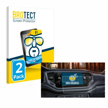 Front side of a product packaging with the brand logo BROTECT. Next to it is the device Volkswagen Touran 2.0 Discover Media 8