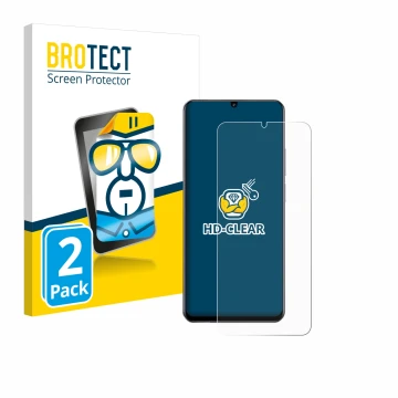 Front side of a product packaging with the brand logo BROTECT. Next to it is the device realme Note 60 4G shown with the corre