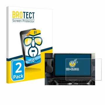 Front side of a product packaging with the brand logo BROTECT. Next to it is the device Dacia Duster Infotainment System (2024