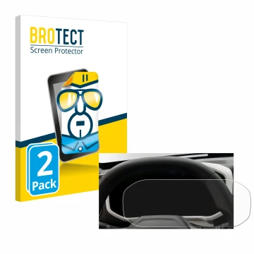 Front side of a product packaging with the brand logo BROTECT. Next to it is the device Dacia Duster Tacho (2024) shown with t